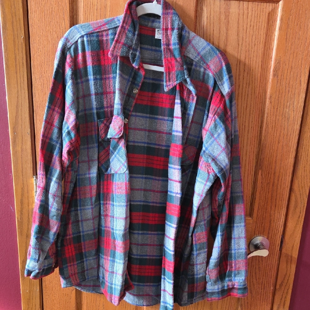 Men's Plaid Button-Down Shirt - Red and Blue
